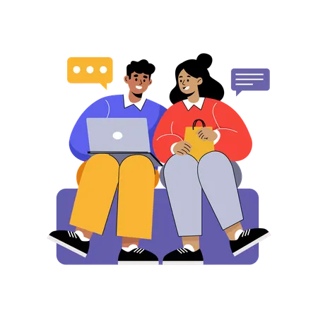 Family Online Shopping Together  Illustration