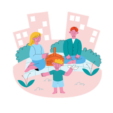 Family picnic in a garden  Illustration