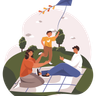 family spending time at picnic illustration free download
