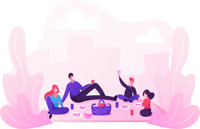 Family Picnic Outdoors during Covid19 Pandemic Illustration
