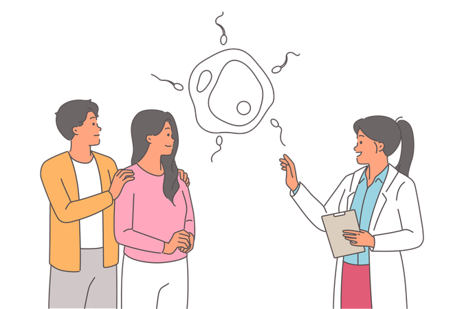 Family planning lesson for couple from gynecologist explaining rules reproduction  Illustration