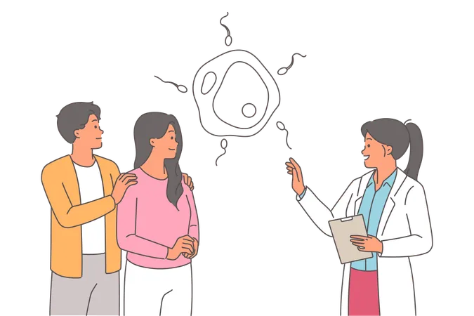 Family planning lesson for couple from gynecologist explaining rules reproduction  Illustration