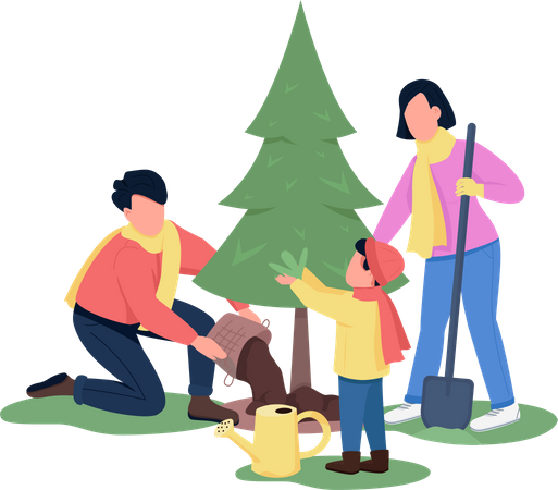 Family planting tree  Illustration