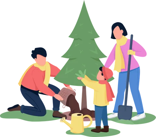 Family planting tree  Illustration