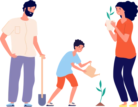 Family planting tree together  Illustration