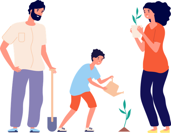 Family planting tree together  Illustration