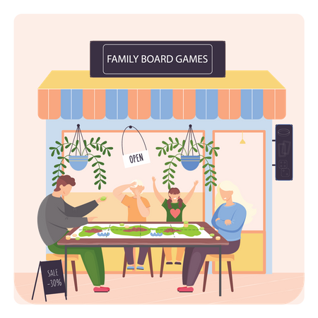 Family playing board game Illustration