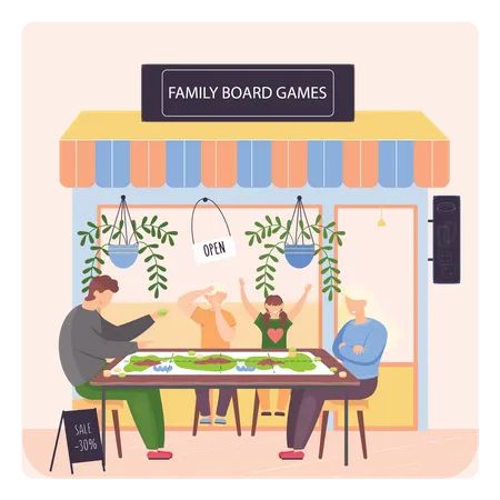Family playing board game Illustration