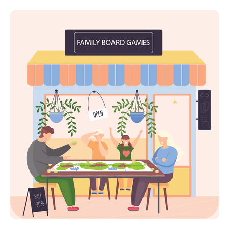 Family playing board game  Illustration