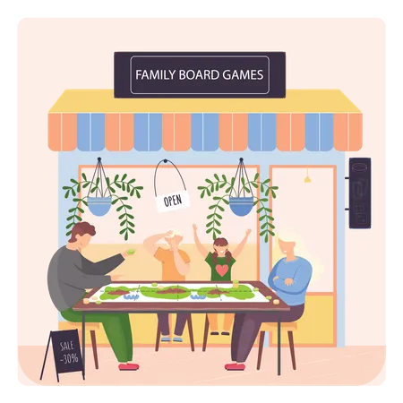 Family playing board game  Illustration