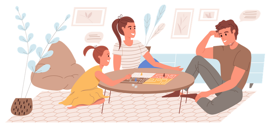 Family Playing Board Game In The Living Room  Illustration