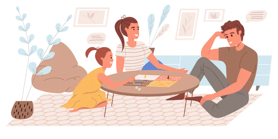 Family Playing Board Game In The Living Room  Illustration