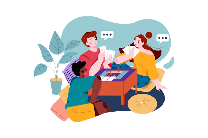 Family playing board game together Illustration