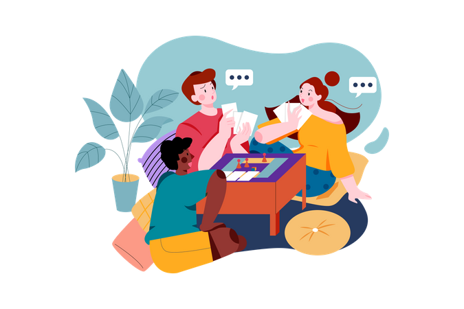 Family playing board game together  Illustration