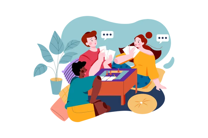 Family playing board game together  Illustration