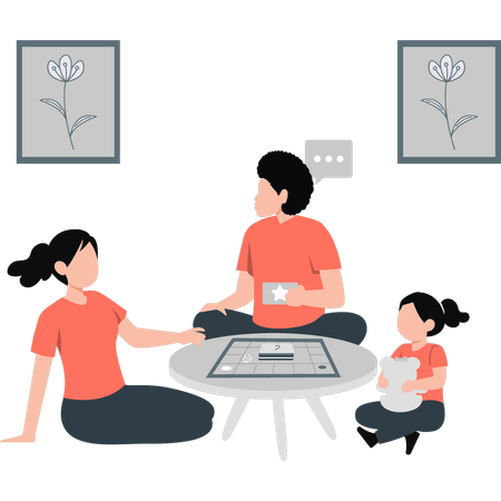 Family playing board game together  Illustration