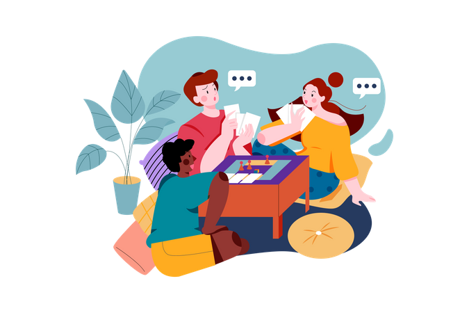 Family playing board game together  Illustration