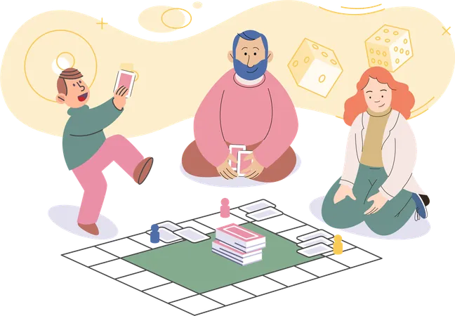 Family playing Board Game together indise home  Illustration