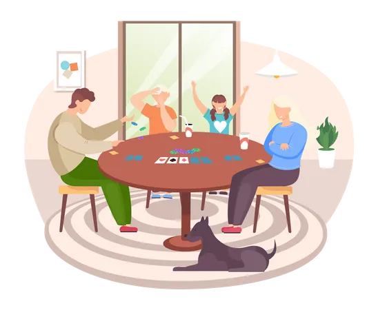 Family playing board game with cards  Illustration