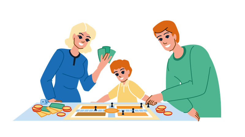 Family playing board games  Illustration