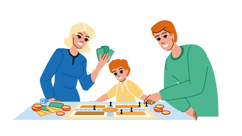 Family Games Vector Home Happy Fun Play Kid Dad Father Mother Together Board Children Family Games Character People Flat Cartoon Illustration Illustration