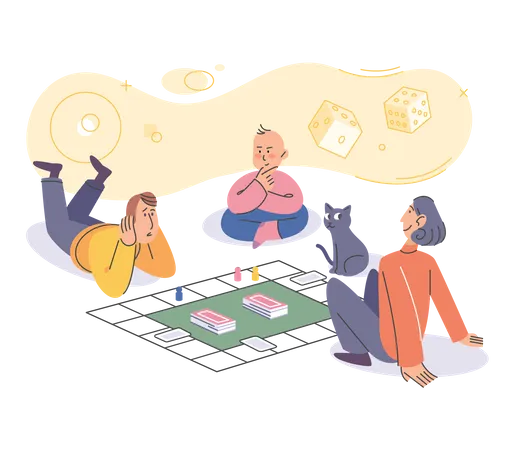 Family playing card game Illustration