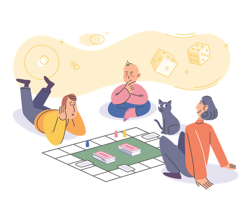 Family playing card game  Illustration