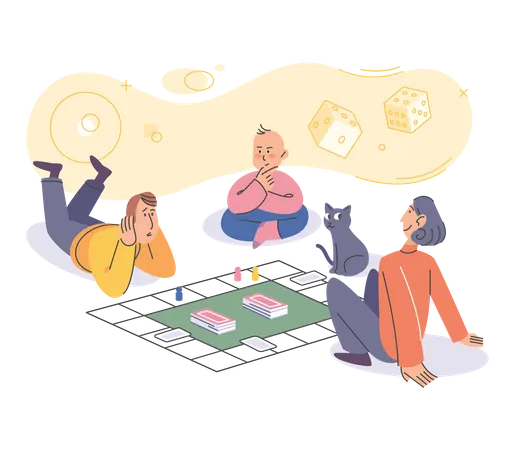 Family playing card game  Illustration