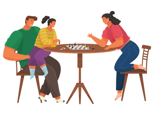 Family playing chess  Illustration