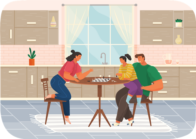 Family playing chess  Illustration