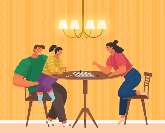 Family playing chess at home Illustration