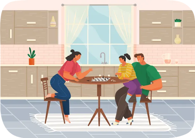 Family playing chess  Illustration