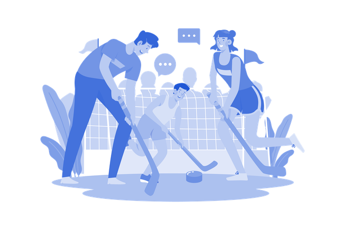 Family playing hockey  Illustration