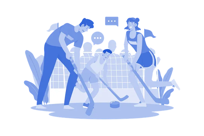 Family playing hockey  Illustration