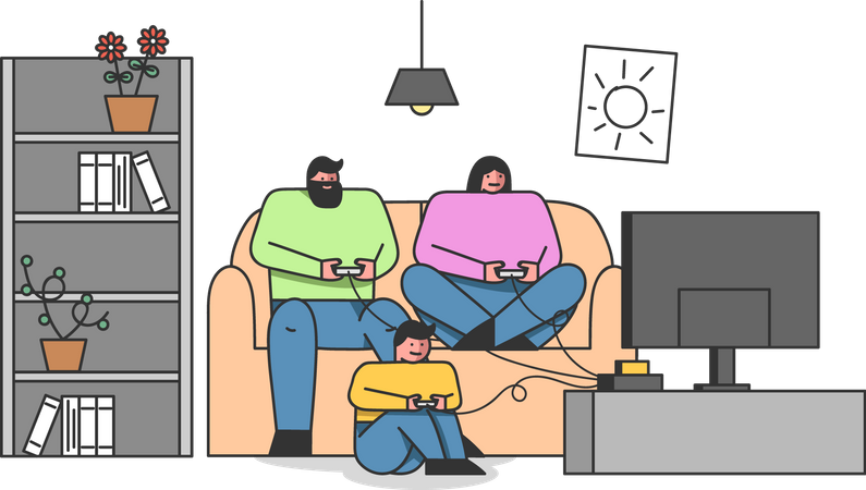 Family Playing online game Illustration
