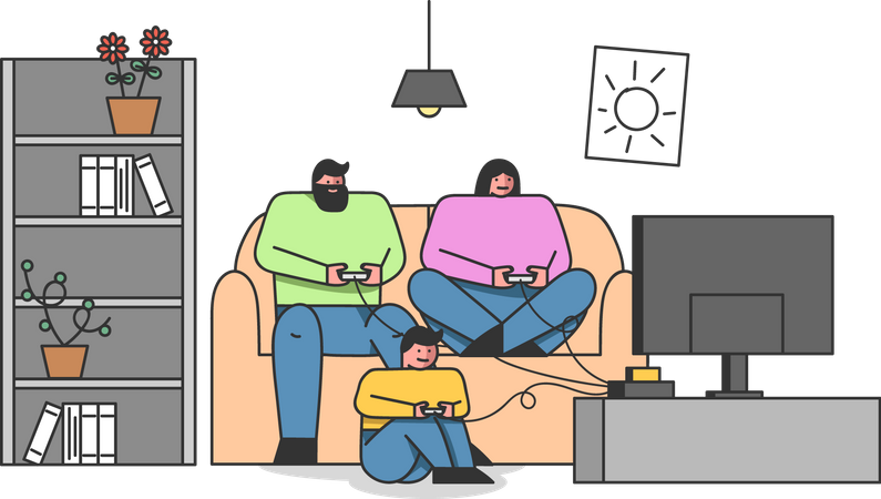 Family Playing online game  Illustration