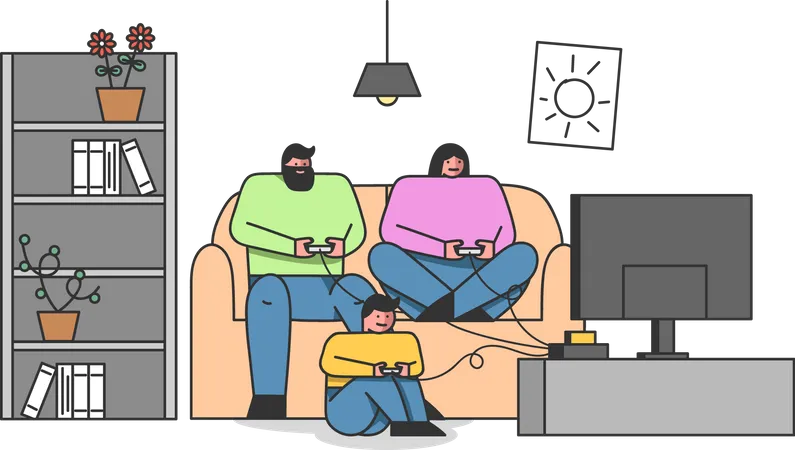 Family Playing online game  Illustration