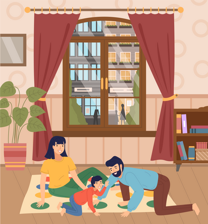 Family playing twister at floor  Illustration