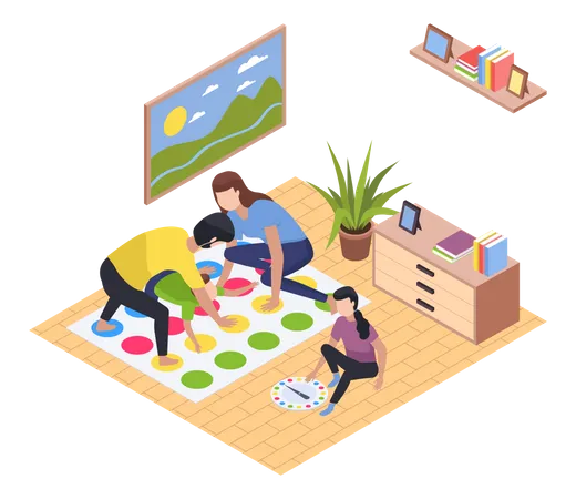 Family playing twister game  Illustration