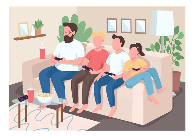 Family playing video game Illustration