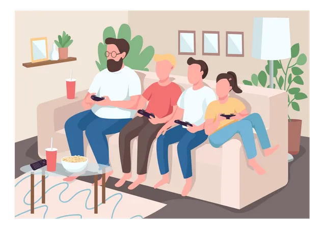 Family playing video game  Illustration