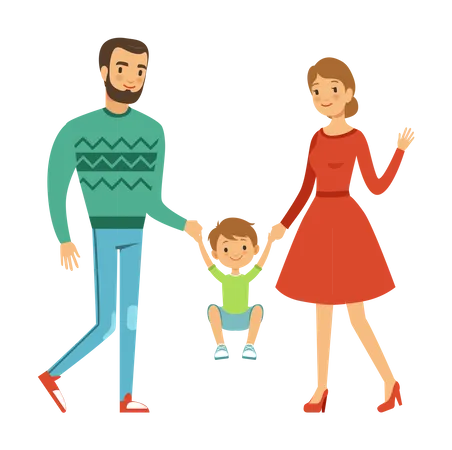 Happy Family With Mother Father Kids Illustration