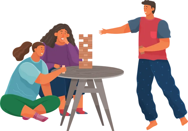 Family plays tower game  Illustration