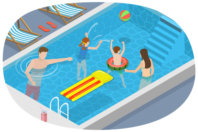 Family Pool Time  Illustration