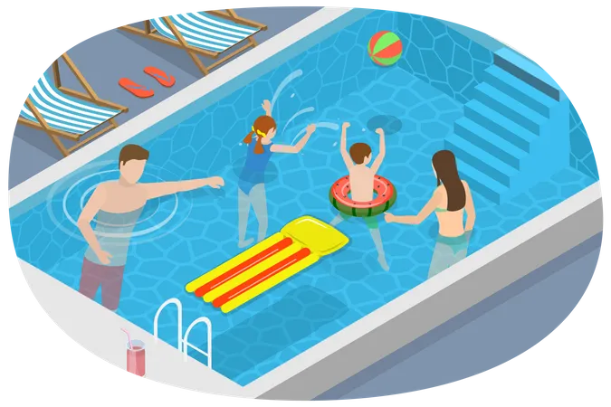 Family Pool Time  Illustration