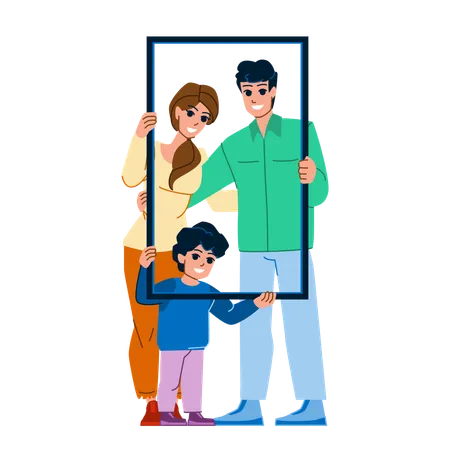 Family Portrait Vector Happy Child Father Mother Man Girl Woman Young Love Daughter Together Fun Kid Dad Female Happiness Family Portrait Character People Flat Cartoon Illustration Illustration
