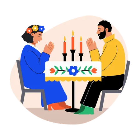 Family praying on easter  Illustration