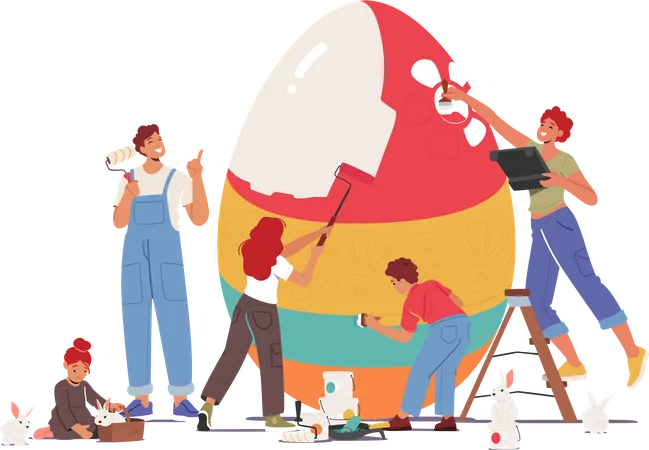 Family Prepare For Easter Celebration  Illustration
