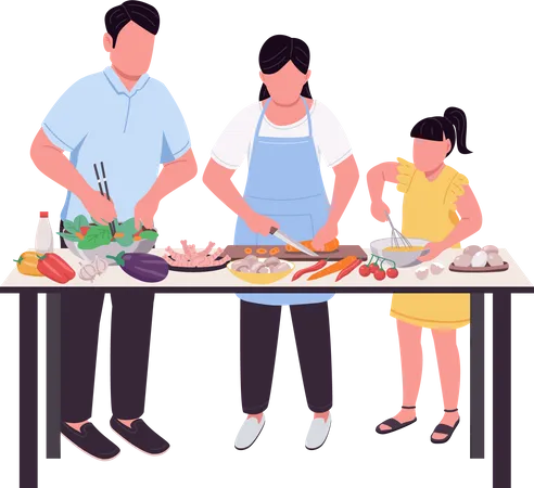 Family preparing dinner together Illustration