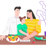 illustrations of cooking dinner together